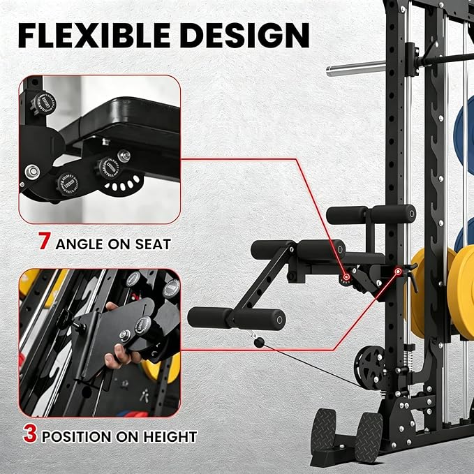 JEEKEE Rack Mounted Leg Extension & Curl Attachment, Compatible with 1" Hole 2x2/2x3/3x3 Power Racks, Multi-Function Gym Accessory for LAT Pulldown, Chest Row, Leg Training