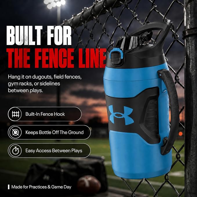 Under Armour Insulated Water Bottle with Handle & Fence Hook, Half Gallon Sports Water Jug, Leak-Resistant & BPA-Free for Baseball, Football & Gym - Ether Blue/Ether Blue, 64oz