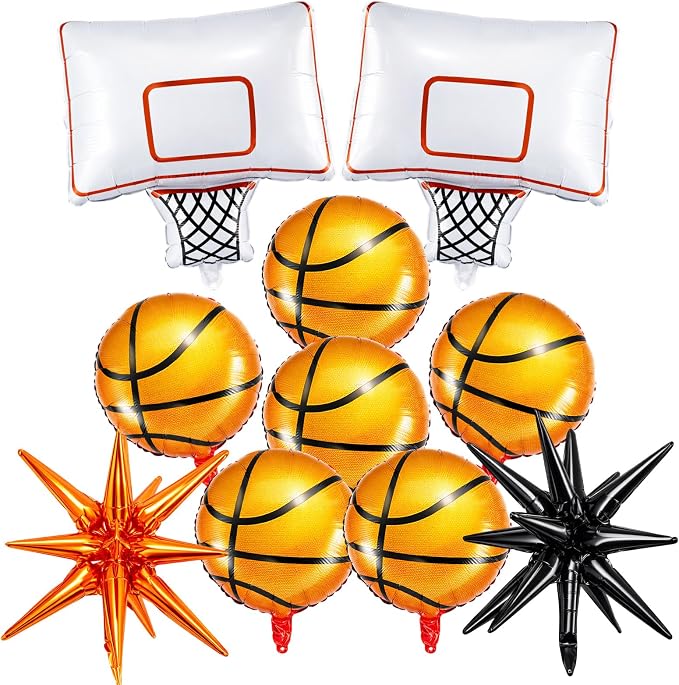 Soulchen 12 Pcs Basketball Birthday Party Balloons Decorations 6 Pcs Basketball Aluminum Foil Balloon 2 Hoop Foil 2#23 Jersey 2 Exploding Star for Birthday Party Sports Themed Decorations