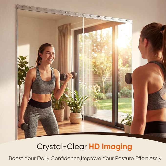 Antok Home Gym Mirror 60"x40" 2PCS, Large Full Length Wall Mounted Mirrors, Frameless Tempered Glass Full Body Mirror for Gym Yoga Dance Studio Garage Bedroom & Bathroom