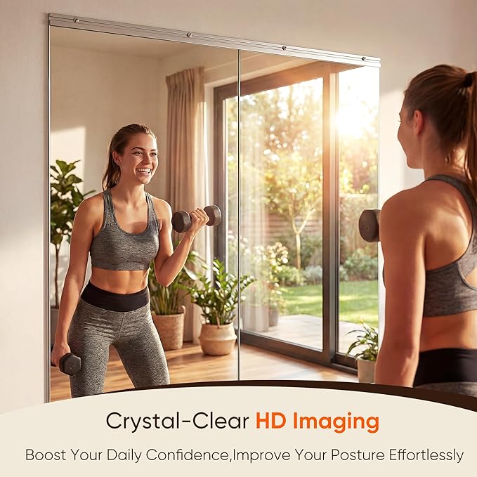 Antok Home Gym Mirror 80"x40" 2PCS, Large Full Length Wall Mounted Mirrors, Frameless Tempered Glass Full Body Mirror for Gym Yoga Dance Studio Garage Bedroom & Bathroom
