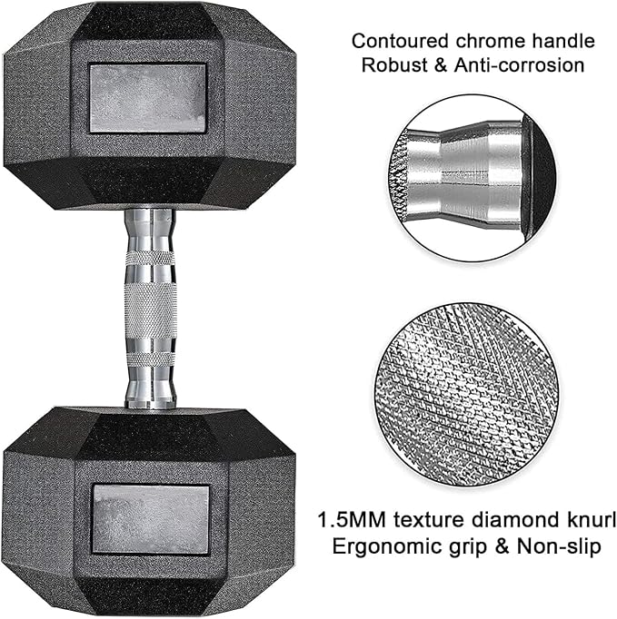 LIFERUN Rubber Coated Hex Dumbbell Set of 2, 30-85lb Cast Iron Free Weights | Anti-Slip Dumbbells, Hex Shape Prevents Rolling, Durable Home Gym Free Weights for Full-Body Strength Training