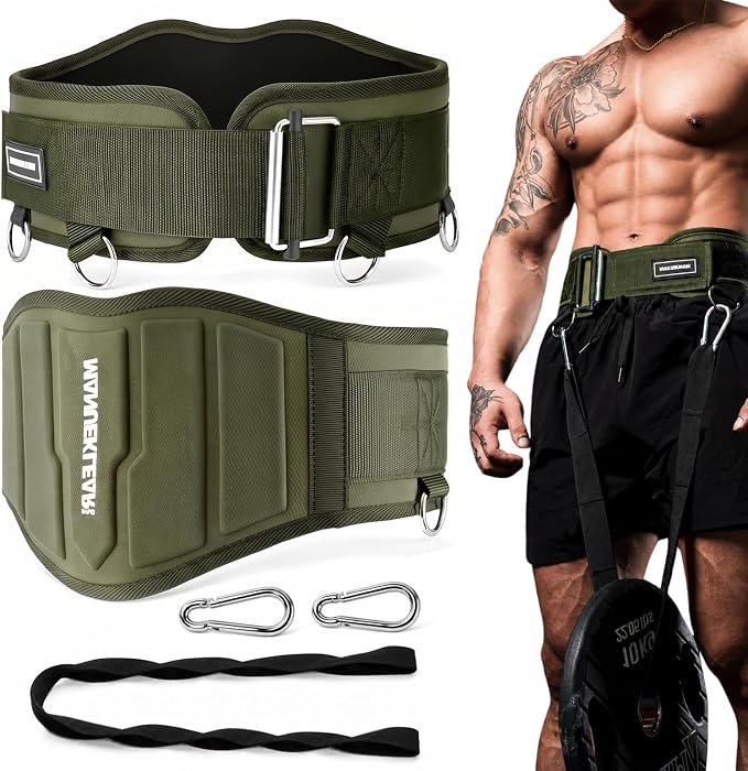 MANUEKLEAR 4-in-1 Weight Lifting Belts for Back Support, Dip Belt with 38.5 IN Rope for Weightlifting Pull Up, Weight Belt for Men Women