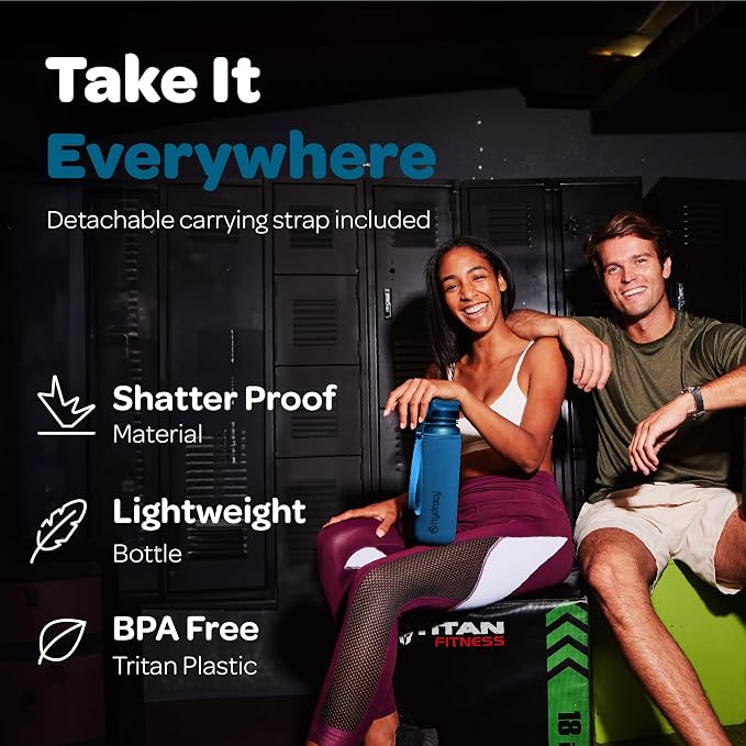 Hydracy Motivational Water Bottle with Time Marker and Straw Lid 32 oz | Leakproof,BPA Free,No Sweat Neoprene Sleeve,Carry Strap,Daily Intake Tracking for Fitness & Outdoors