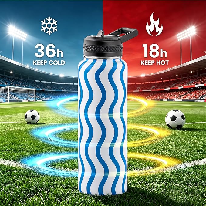 RAYMYLO Insulated Water Bottle 40 oz, Triple Wall Vacuum Stainless Steel | (Cold for 36Hrs, Hot for 18Hrs), Leak Proof & Non-BPA, Modern Water Flask Jug with Paracord Handle & Straw Spout Lids