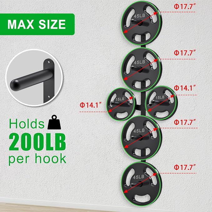Kipika Weight Plate Storage Rack - Wall Mounted Weight Plate Holder with Durable Steel Construction Organizer for Olympic Plates, 1000lb Capacity, Space-Saving for Home Gym