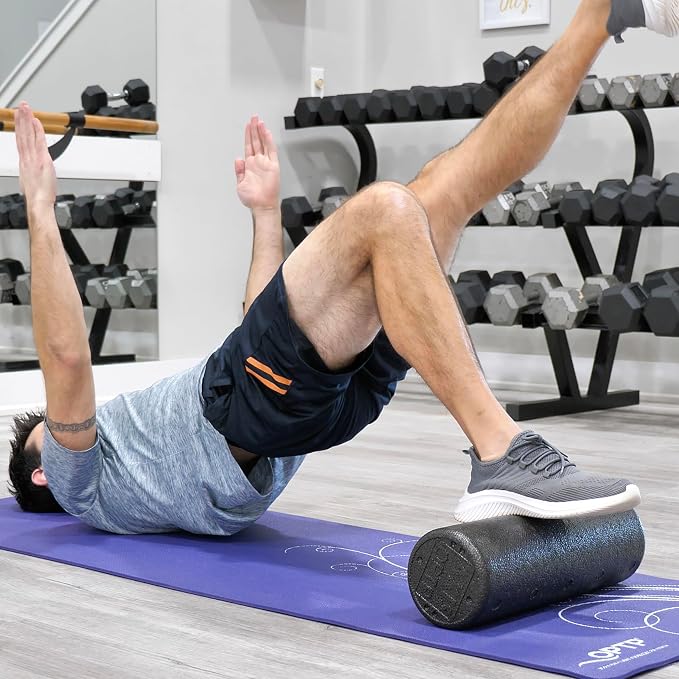 OPTP AXIS Firm Density Foam Roller – Round, Black, 18"L X 6" | High density firm foam roller for physical therapy, yoga, Pilates, fitness exercise & sports training, Heat-molded EPP foam