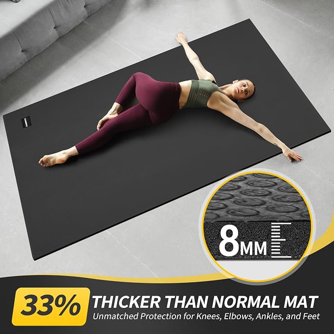 CAMBIVO Extra Long Wide Yoga Mat, Thick PVC Workout Mat | For tall and plus-size, cushioned PVC with non-slip bottom, for home gym pilates barefoot and bodyweight training