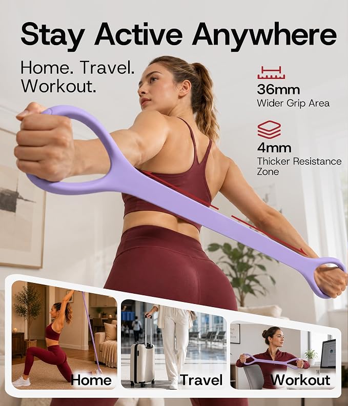 Figure 8 Resistance Band with Full Body Workout Guide, 20LB Total Body Exercise Band with Comfortable Solid Handles for Arms, Back, Shoulders, Stretching & Home Workout