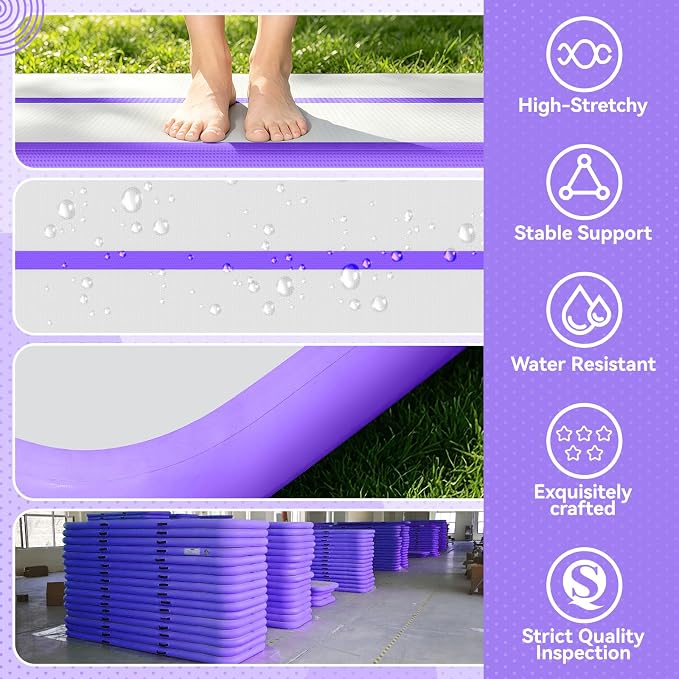 FBSPORT 6.6ft/10ft/13ft/16ft/20ft Inflatable Air Gymnastics Training Mat | 4/6/8 inches Thickness Inflatable Mat, with Electric Pump, Suitable for Home Training/Cheerleading/Yoga/Water