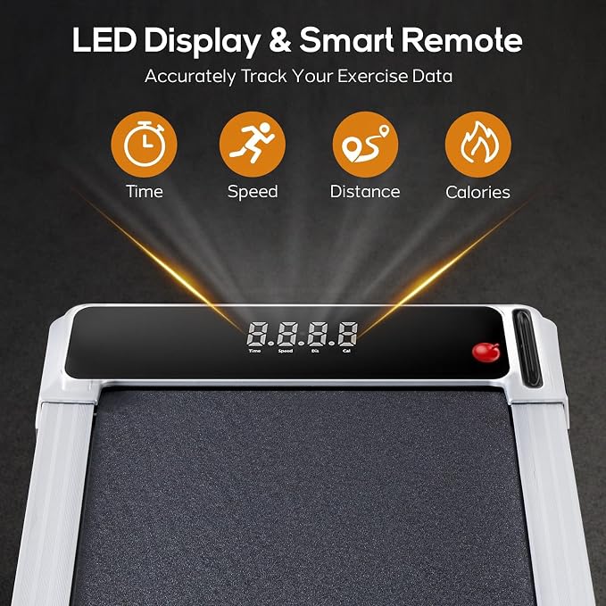Walking Pad Under Desk Treadmill, Portable Compact Electric Walking Treadmill, Quiet Fitness Machine with Remote Control & LED Display for Home Office