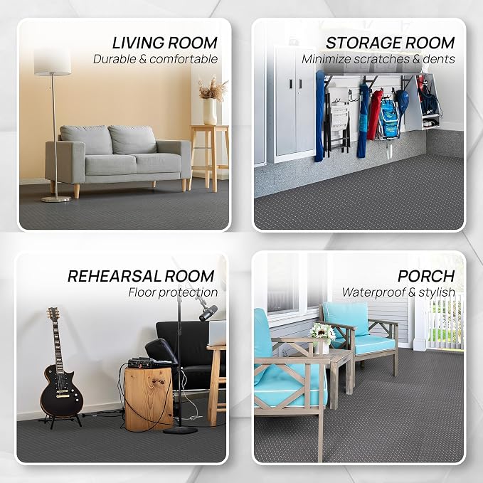 Yes4All EVA Interlocking Mats, Puzzle Floor Tiles, Foam Floor Padding with Border for Furniture, Home Space, Living Room, Garage 56 SQFT