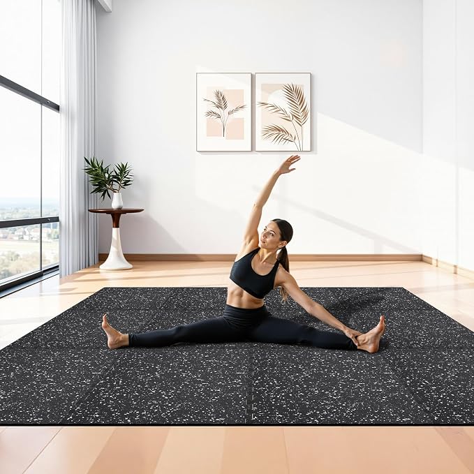 VEVOR 0.4Inch 96sq.ft 24 Tiles Gym Flooring for Home Gym, Rubber Top with High Density EVA Foam, 24 x 24In Gym Floor Exercise Equipment Mats, Interlocking Gym Mats, Puzzle Workout Mats, Black & White | Rubber Top with High Density EVA Foam, Lightweight...