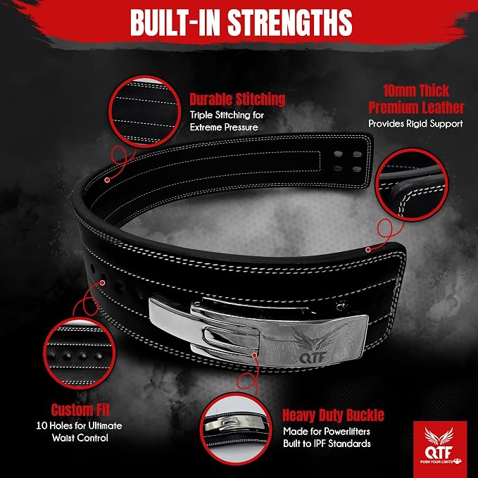 QTF Weight Lifting Lever Belt For Men and Women Made of Thick Leather Gym Training Belt Ideal for Weightlifting and Bodybuilding Squats and Deadlifts