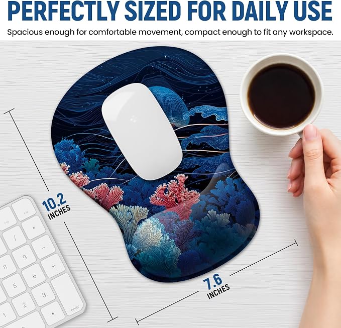 Ergonomic Mouse Pad with Wrist Rest, Gel Wrist Support, Coral Dream | 10.2 x 7.6 in Mouse Pad with Smooth Fabric Surface and Non-Slip Rubber Base for Office, Home, Study, and Gaming