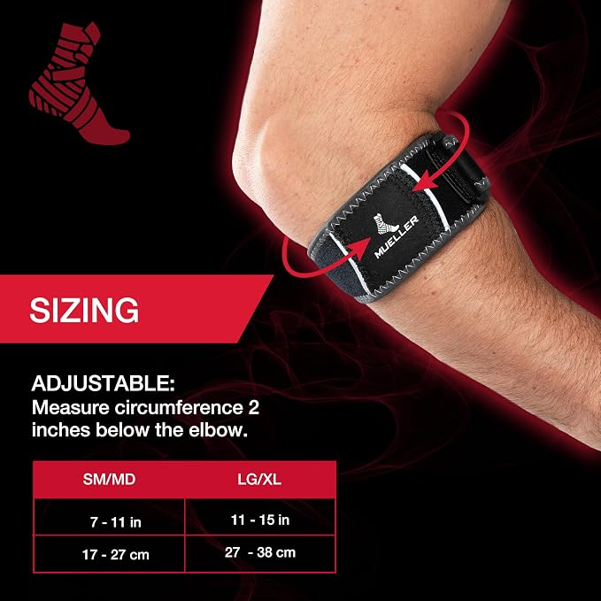 MUELLER Sports Medicine Hg80 Premium Tennis Elbow Support Strap, Elbow Pain Relief Brace For Men and Women, Black,