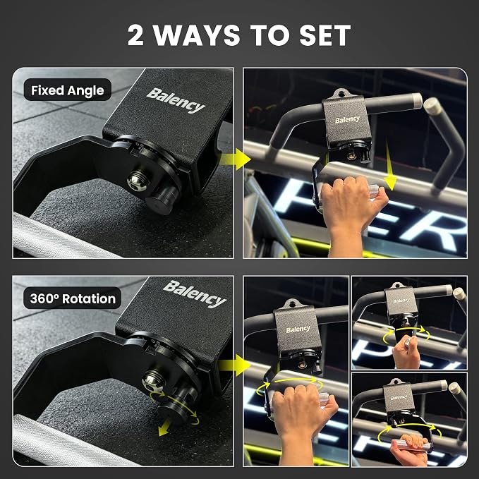 Neutral Grip Pull Up Handles, Non-Slip Pull Up Bar Attachment, 360° Adjust | Balency Adjustable Pull Up Bar Handles for Stronger Pull, Neutral Grip Handles for Barbell, Lat Pulldown & Cable Attachment