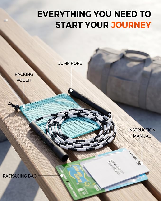 YUEDONG Soft Beaded Jump Rope for Teens & Adults, World Champion Luke Boon Collaboration, Adjustable Freestyle Jump Rope with 20cm Long Handles, Tangle-Free TPU Beads for Rhythm Training, Fitness Workout & Tricks | Luke Boon collaboration, soft TPU bea...