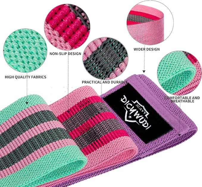 DICYWUDI Fabric Resistance Bands for Working Out, 6Pack Non-Slip Exercise Bands for Women and Men, Fabric Booty Bands for Home, Fitness, Pilates, Stretching