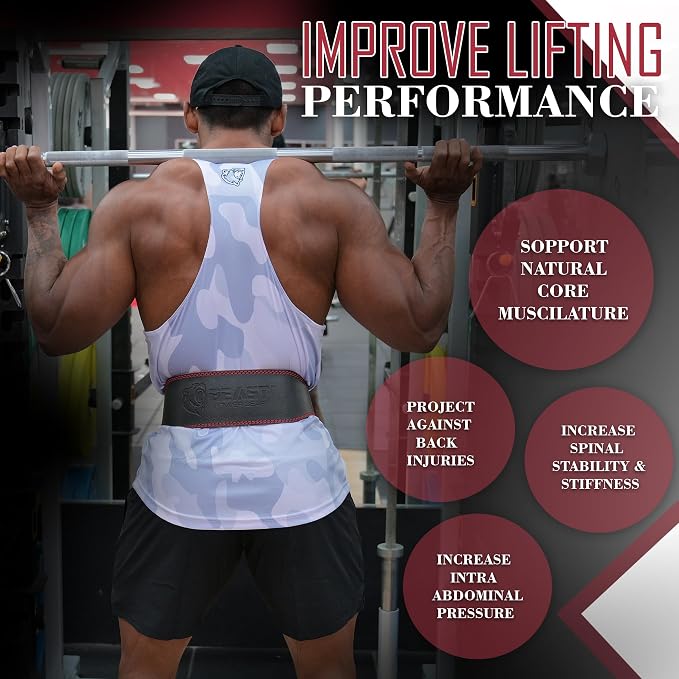 Weight Lifting Belt - 4” Genuine Leather Belts Padded Lower Back Support for Gym Bodybuilding Squat Deadlift Weightlifting Cross Strength Training Men Women Free Wrist Wrap