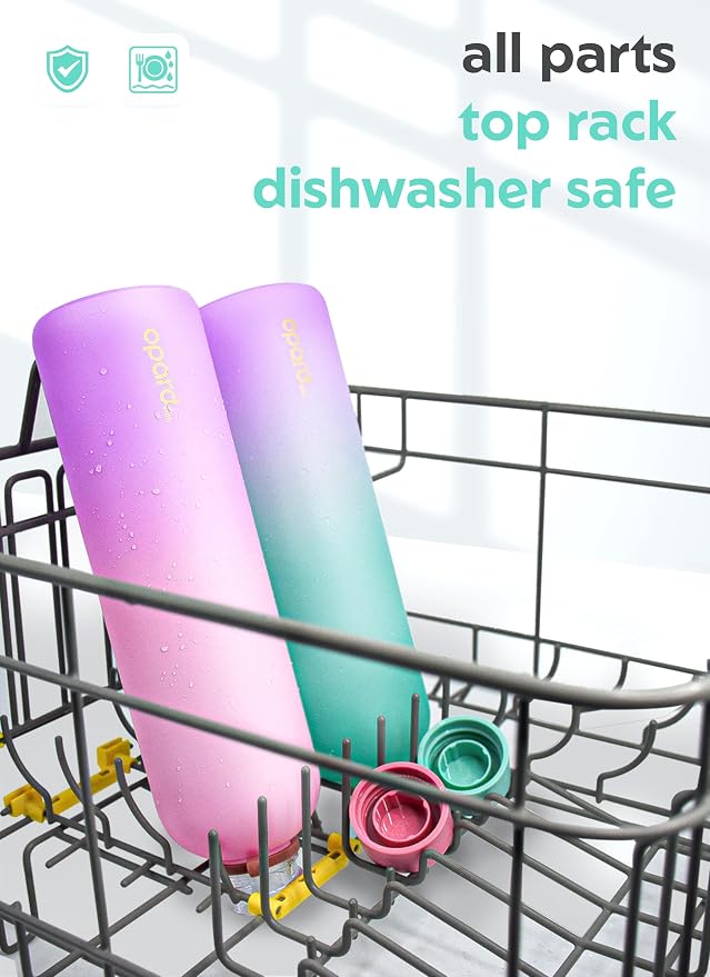 Opard Slim Water Bottle 32oz, Dishwasher Safe Plastic Water Bottle BPA-Free, Leakproof Screw Top, Bubblegum Cyan Pink, Reusable for Travel School Sport Gym Hiking