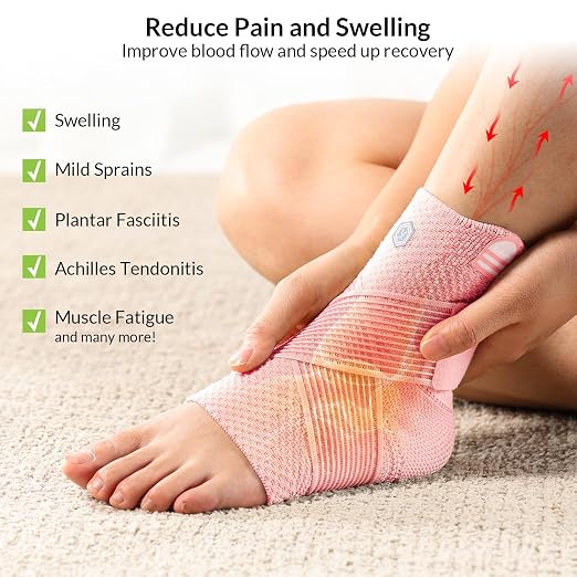 ZOELION Ankle Brace Compression Support with Removable Fishnet Strap, 3D Knit Plantar Fasciitis Relief Achilles Tendonitis Brace, Ankle Compression Sleeve for Pain Relief & Injury Healing, Pink/M