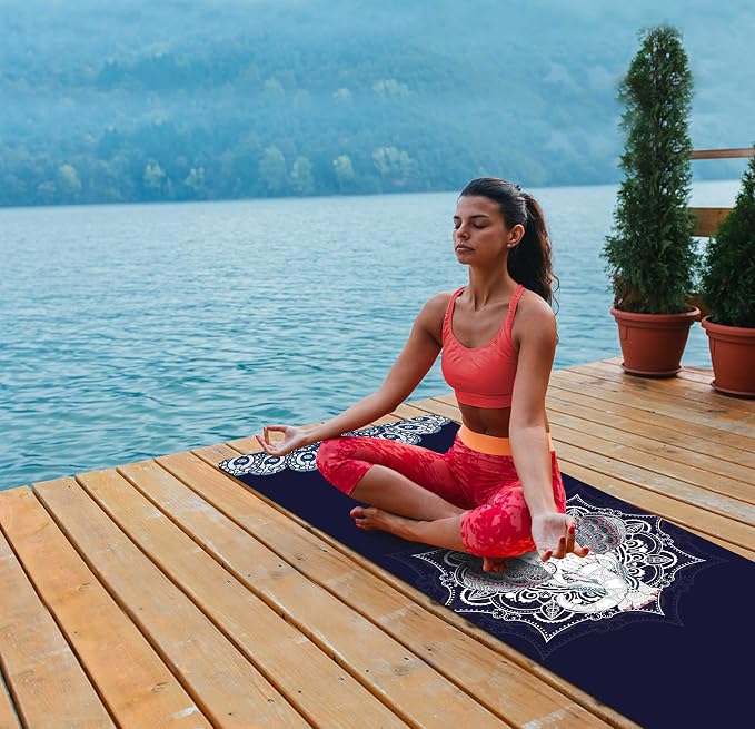 nuveti Printed Travel Yoga Mat 1/16 Inch Thick Non Slip Fitness Workout Mat | with Carrying Bag, Foldable Lightweight Suede & Natural Rubber Yoga Mat for Yoga Pilates and Fitness 72" L x 24" W x 1.5mm