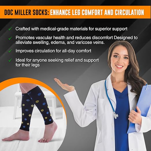 Doc Miller Calf Compression Sleeves 20-30 mmHg for Women & Men, 1 Pair | Footless Compression Socks, Polka Dots Design, Shin Splints Relief, Varicose Veins, Running, Nurses, Travel, Leg Support