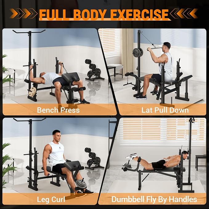 7-in-1 Olympic Weight Bench for Home Gym, 1000LB Capacity Foldable Bench Press Set with Leg Extension/Curl, Preacher Pad & Adjustable Rack, Full Body Strength Training Equipment
