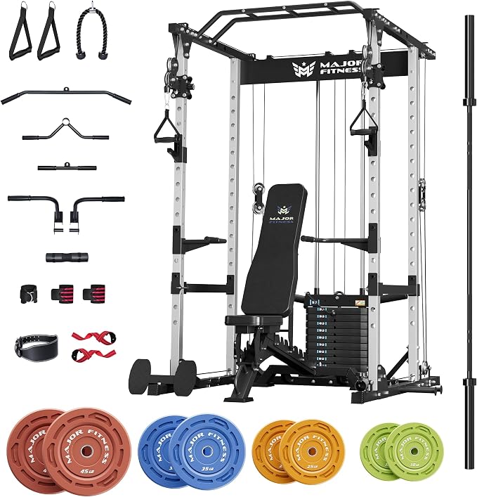 MAJOR FITNESS Power Cage Drone1 Premium- Multi-Function Power Rack for Home Gym, Squat Rack with Pull-up Bar, Cable Crossover System, J-Hooks, for Strength Training, Heavy-Duty Steel Construction