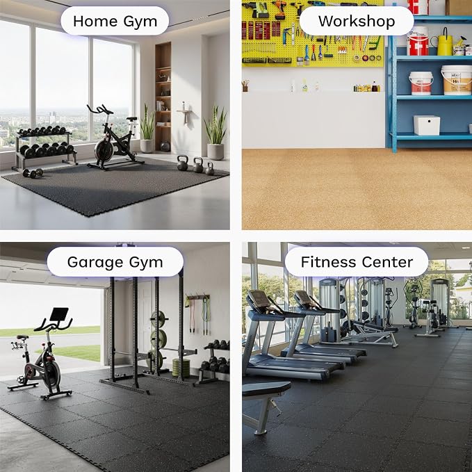 AIRHOP 1'' Ultra-Thick 24 Sq Ft Rubber Top Gym Flooring for Home Gym | 6 Tiles, High Density EVA Foam, Waterproof & Non-Slip Rubber, Interlocking Puzzle Mats, Heavy Duty Floor Protection, 24"x24"