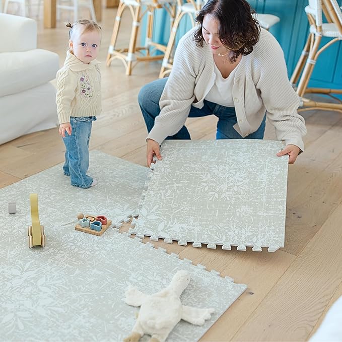 Little Landings Baby Play Mat for Floor - Eden (4x6ft) - Premium EVA Foam Play Mat for Babies & Toddlers (Ages 0-5+) - Non-Toxic Playmat for Tummy Time, Crawling & Playroom - Stylish & Comfortable