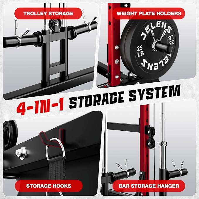 JELENS C12 Power Rack, 2000LBS Squat Rack with Cable Crossover System, Workout Cage with More Training Attachments for Home Gym