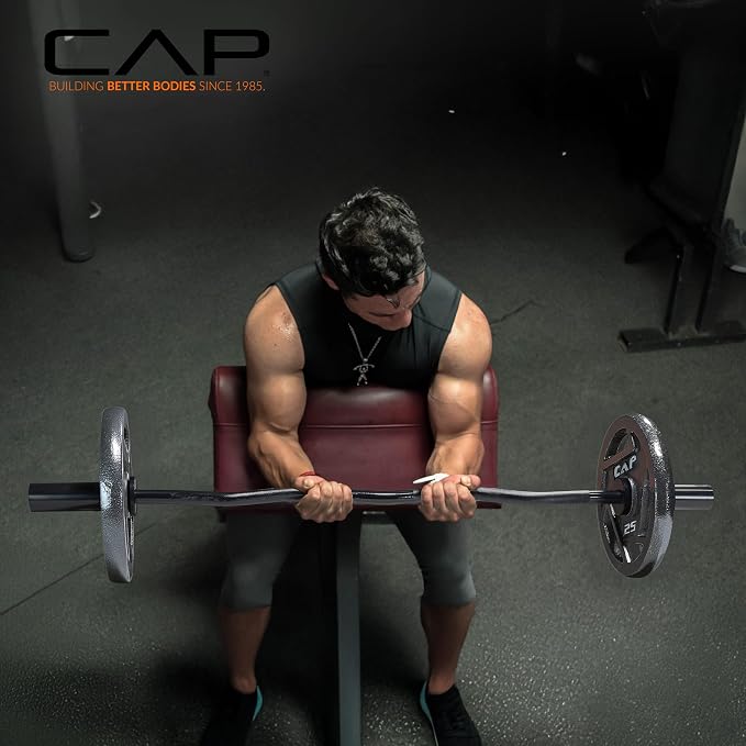 CAP 47" Olympic EZ Curl Bar | Heavy Duty Solid Steel, 200 lb Capacity