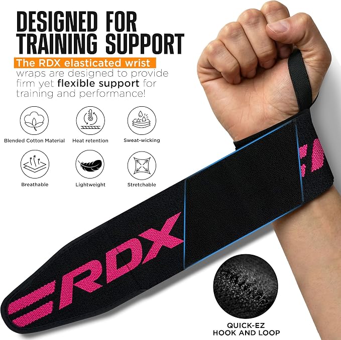 RDX Wrist Wraps for Weightlifting (Pair), IPL USPA Approved, Elasticated 18” Cotton Straps Support with Thumb Loop, Gym Wrap for Weight Lifting Powerlifting Competition Strength Training Bodybuilding