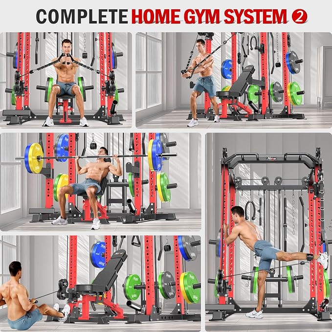 Power Rack Power Cage Multi-Function Squat Rack with Cable Crossover System Selectable More Training Attachment Power Rack for Garage & Home Gym