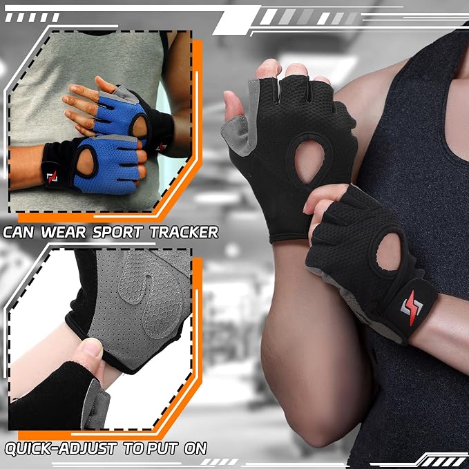 Fourluoo 3 Pairs Weight Lifting Gloves for Men Women, Gym Workout Gloves with Full Palm Protection, Breathable Anti-Slip Fitness Glove for Training, Cycling, Pull-ups, Medium