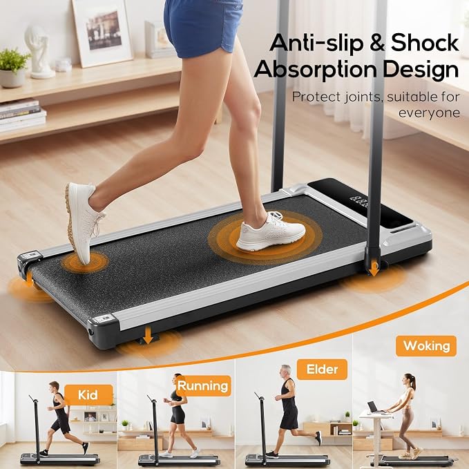 Walking Pad Under Desk Treadmill, Portable Compact Electric Walking Treadmill, Quiet Fitness Machine with Remote Control & LED Display for Home Office