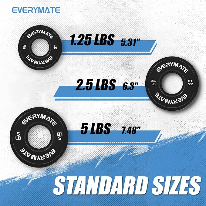 EVERYMATE Change Weight Plates 1.25LB 2.5LB 5LB Set Fractional Olympic Bumper Plates for Cross Training Steel Insert Strength Training
