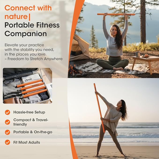 Yoga Stick, Upgraded 5ft Sturdy Steel Mobility Stick, Adjustable Exercise Equipment for Stretching, Flexibility & Balance, Physical Therapy & Posture Correction, Shoulder & Back Relaxation