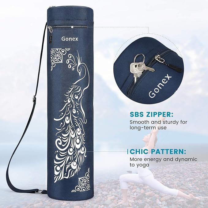 Gonex Yoga Mat Bag, Full-Zip Mat Carrier | 600D Oxford Fabric, Wet Pocket, Front Zip Pocket, Adjustable Strap, Fits Mats up to 26"
