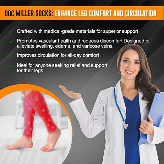 Doc Miller Calf Compression Sleeves 20-30 mmHg for Women & Men, 1 Pair | Footless Compression Socks, Polka Dots Design, Shin Splints Relief, Varicose Veins, Running, Nurses, Travel, Leg Support