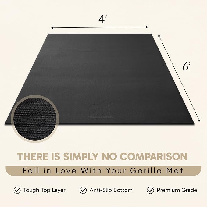 Gorilla Mats Extra Large Exercise Mat – 9'x6', 12'x6', 15'x6' (1/4" Thick) – Ultra Durable Workout Mat for Home Gym Flooring – Non-Slip, Flat Fitness, Yoga & Weight Lifting Floor Mat