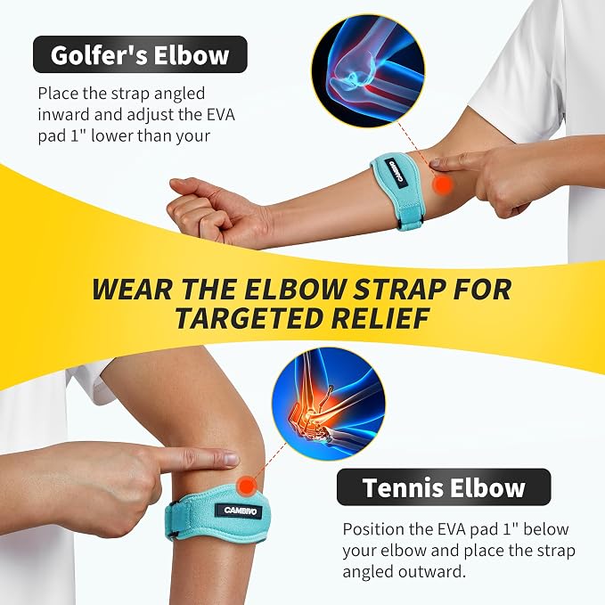CAMBIVO 2 Pack Tennis Elbow Brace Strap for Tendonitis, Lake Blue | EVA Compression Pad, Adjustable Strap with Premium Velcro, for Men and Women, Golfer's Elbow, Counterforce Brace, Breathable