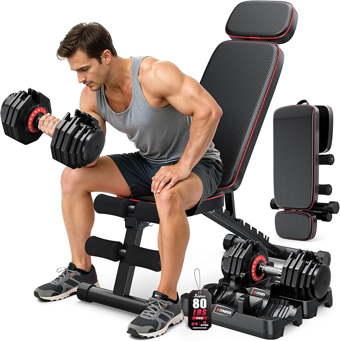 XDDIAS Workout Bench, 10 Backrests Adjustable Weight Bench with Extended Headrest, 800LBS Foldable Weight Bench for Home Gym, Incline Decline Flat Bench Compact for Small Space Training