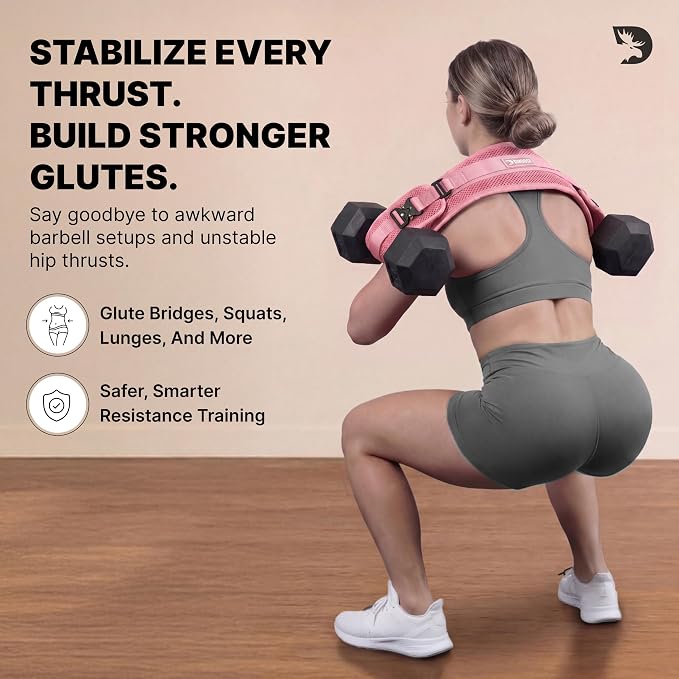 DMoose Fitness Hip Thrust Belt - Dual-Strap Glute Builder for Dumbbells, Plates, Kettlebells (Supports up to 700 lbs) - Comfortable Padded Booty Belt for Home & Gym