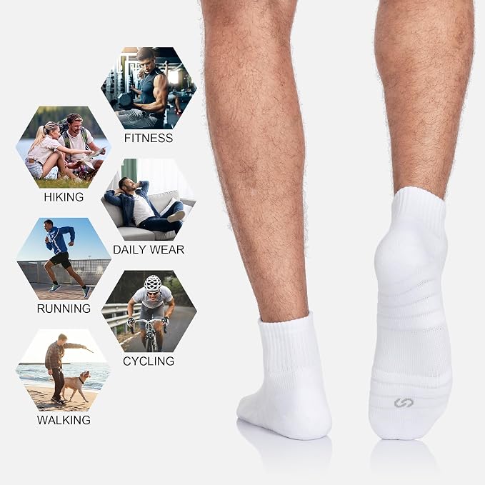 Lapulas Athletic Quarter Socks for Men Women, Cotton Mesh, Cushioned Arch Support, Non-Slip Running Ankle Design, 6 Pack