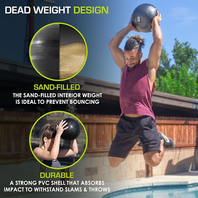 ProsourceFit Slam Medicine Balls 5, 10, 15, 20, 25, 30, 50lbs Smooth and Tread Textured Grip Dead Weight Balls for Strength and Conditioning Exercises, Cardio and Core Workouts