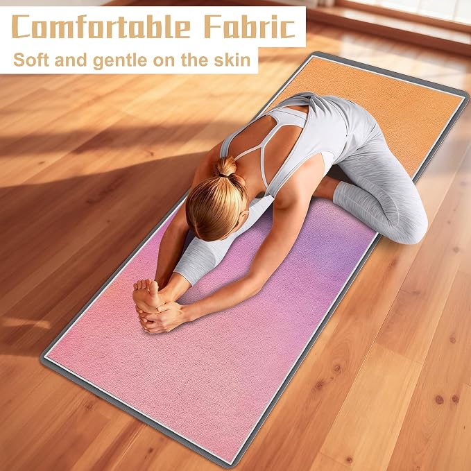 Yoga Mat Towel Non Slip Ultra-Absorbent Hot Yoga Towel, Super Stylish Printed Sweat Hot Yoga Towel, Ideal for Home, Workouts, Pilates, Yoga, 72 x 27in, Purple & Orange
