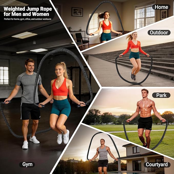 Weighted Jump Rope for Men Women, 3.68LB Adult Jump Ropes for Fitness Heavy Skipping Rope, Jumping Rope for Training Muscle Speed Home Gym Workout Equipment Exercise Jumpropes Weight Loss